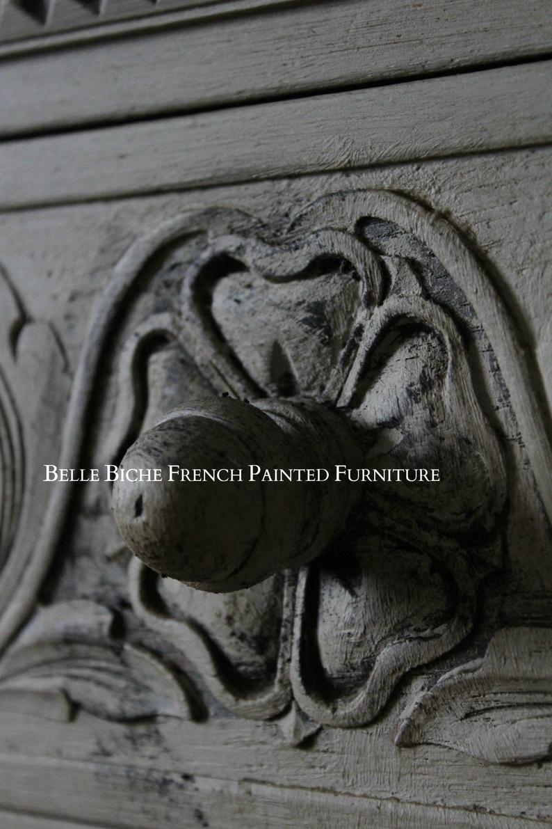 Antique Richly Carved ‘French Ash Grey’ Three Door Sideboard