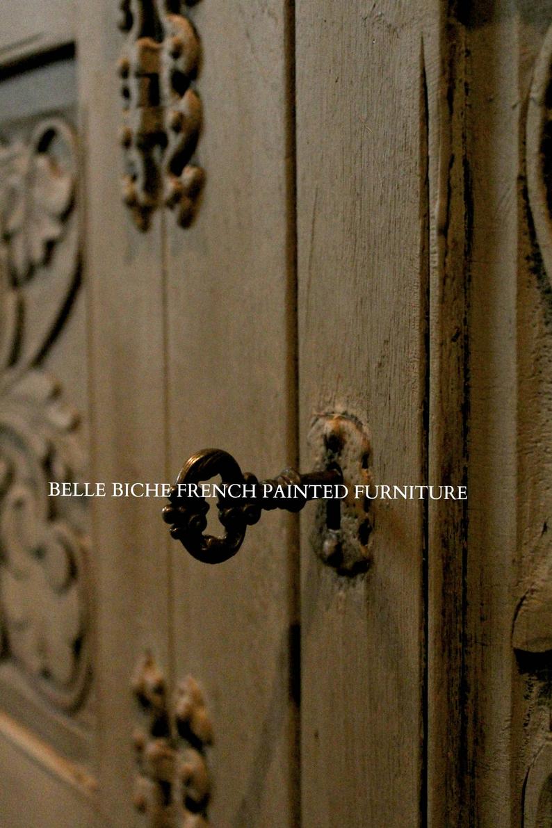 Antique Richly Carved ‘French Ash Grey’ Three Door Sideboard