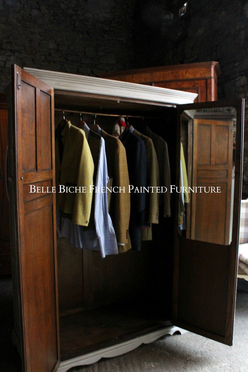 Late Edwardian Hand Painted 'French Grey' Oak Wardrobe