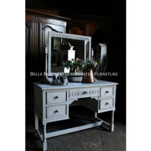 Antique Gustavian Grey Dressing Table & Matching Upholstered Chair
