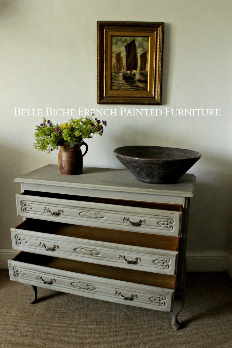 Original French Provincial Three Drawer Chest Commode