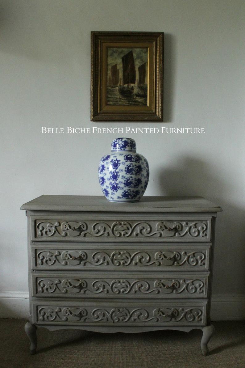 Richly Carved Original French Provincial Four Drawer Chest Commode