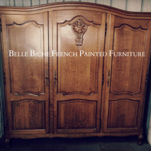Original Mid Century French Knock Down Triple Oak Armoire