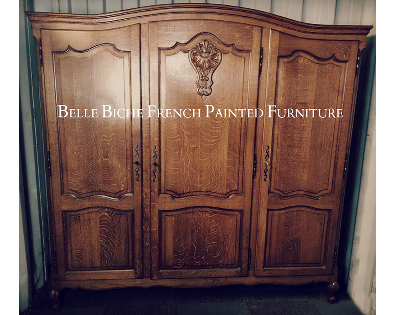 Original Mid Century French Knock Down Triple Oak Armoire