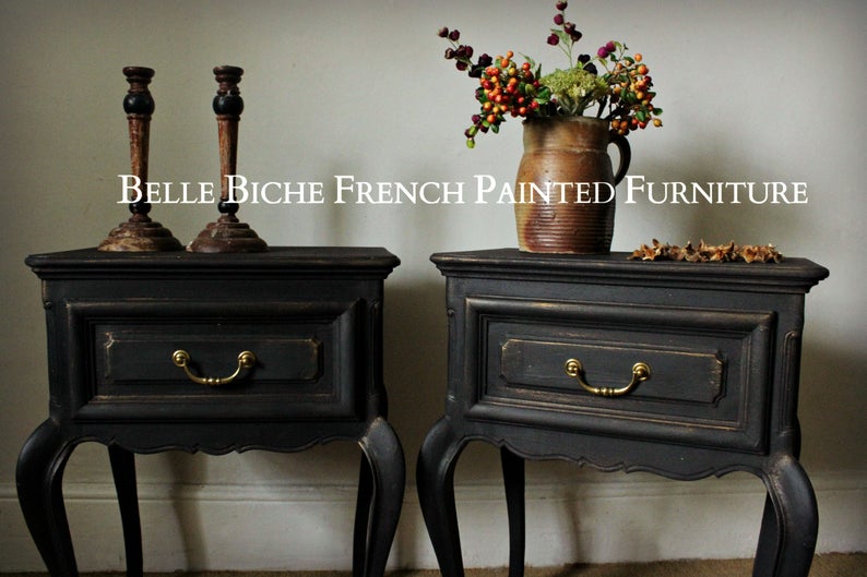 Original Pair Solid Oak French Nightstands