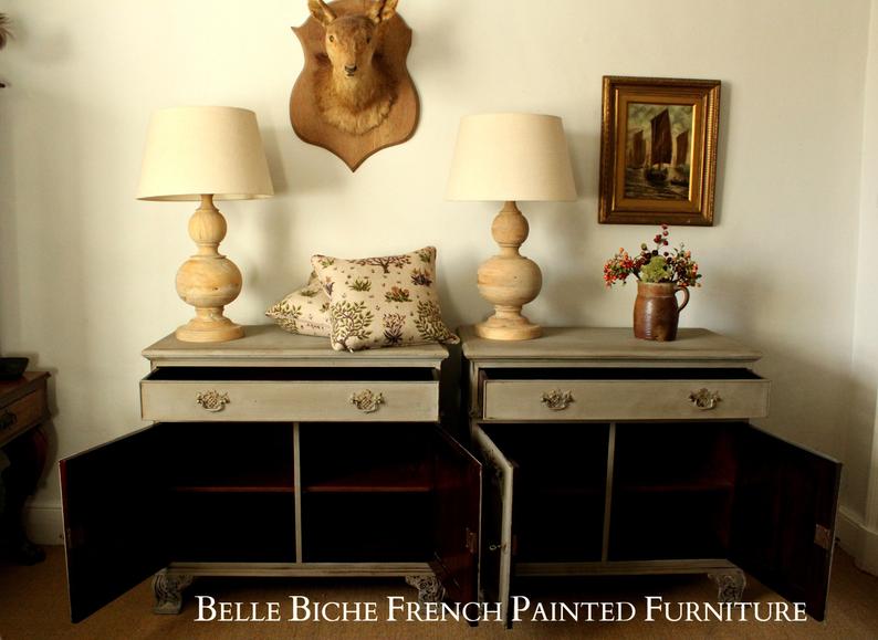 Hugely Handsome Pair 'French Ash Grey' Side Cabinets