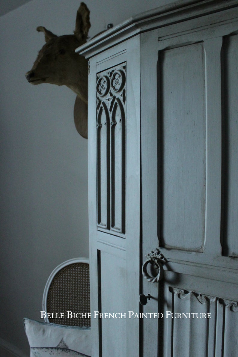 Late Edwardian 'Jacobean Style' French Ash Grey Oak Wardrobe