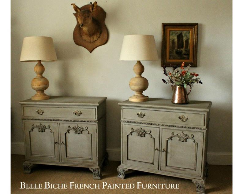 Hugely Handsome Pair 'French Ash Grey' Side Cabinets