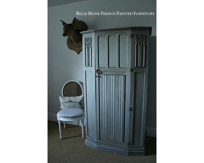 Late Edwardian 'Jacobean Style' French Ash Grey Oak Wardrobe