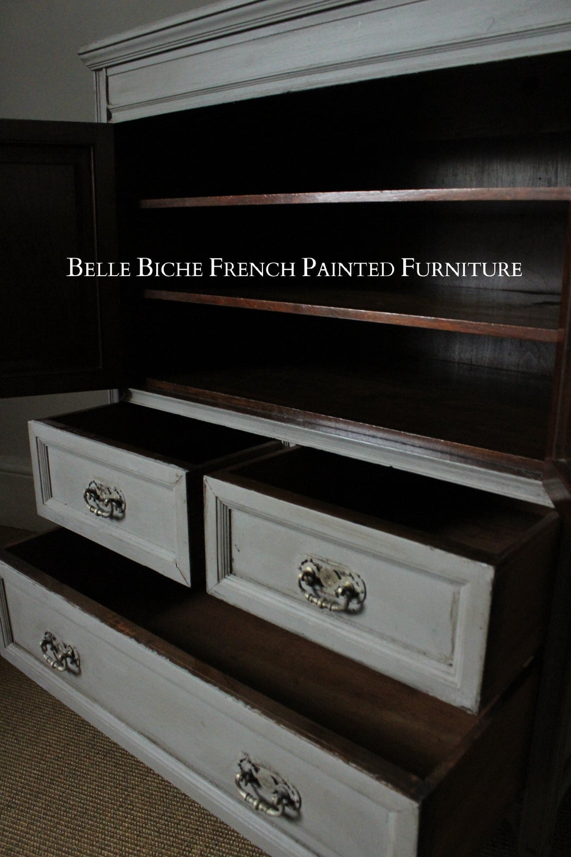 Richly Carved Compact Two Door Antique Side Cabinet