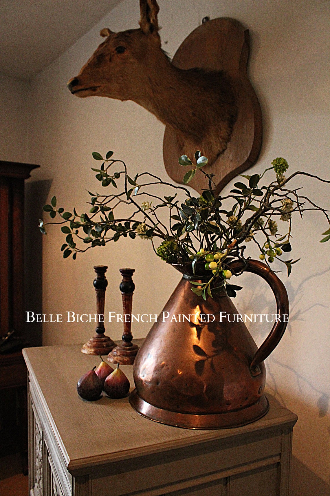 Richly Carved Compact Two Door Antique Side Cabinet