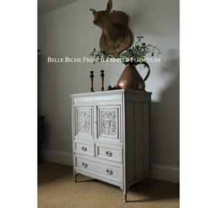 Richly Carved Compact Two Door Antique Side Cabinet