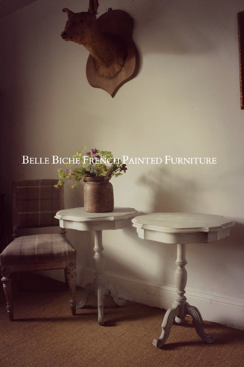 Pair of Hand Painted Original French Pedestal Side Tables