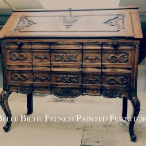 Richly Carved Original 1930’s French Oak Drop Leaf Bureau