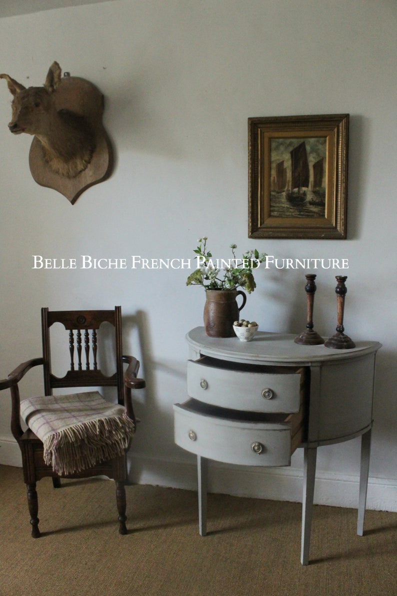 George III Style Demi Lune Commode in Gustavian Grey