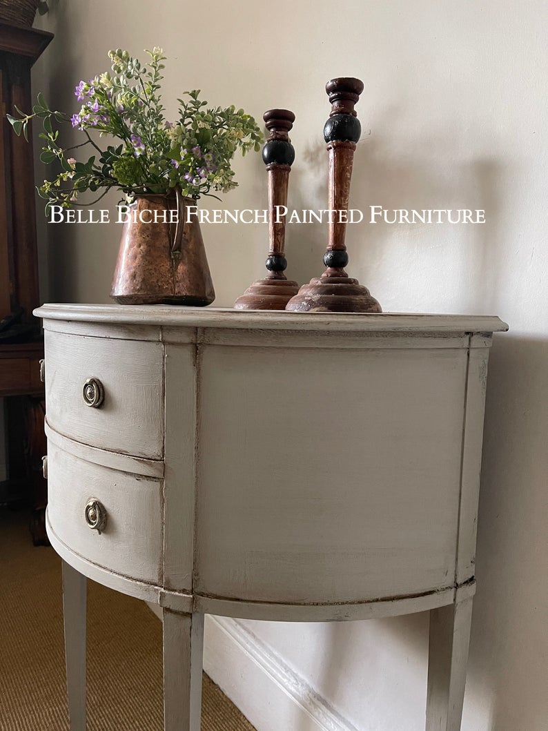 George III Style Demi Lune Commode in Gustavian Grey