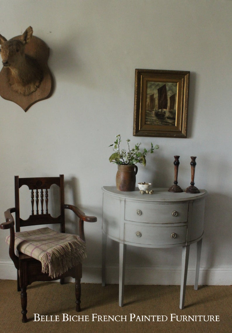 George III Style Demi Lune Commode in Gustavian Grey