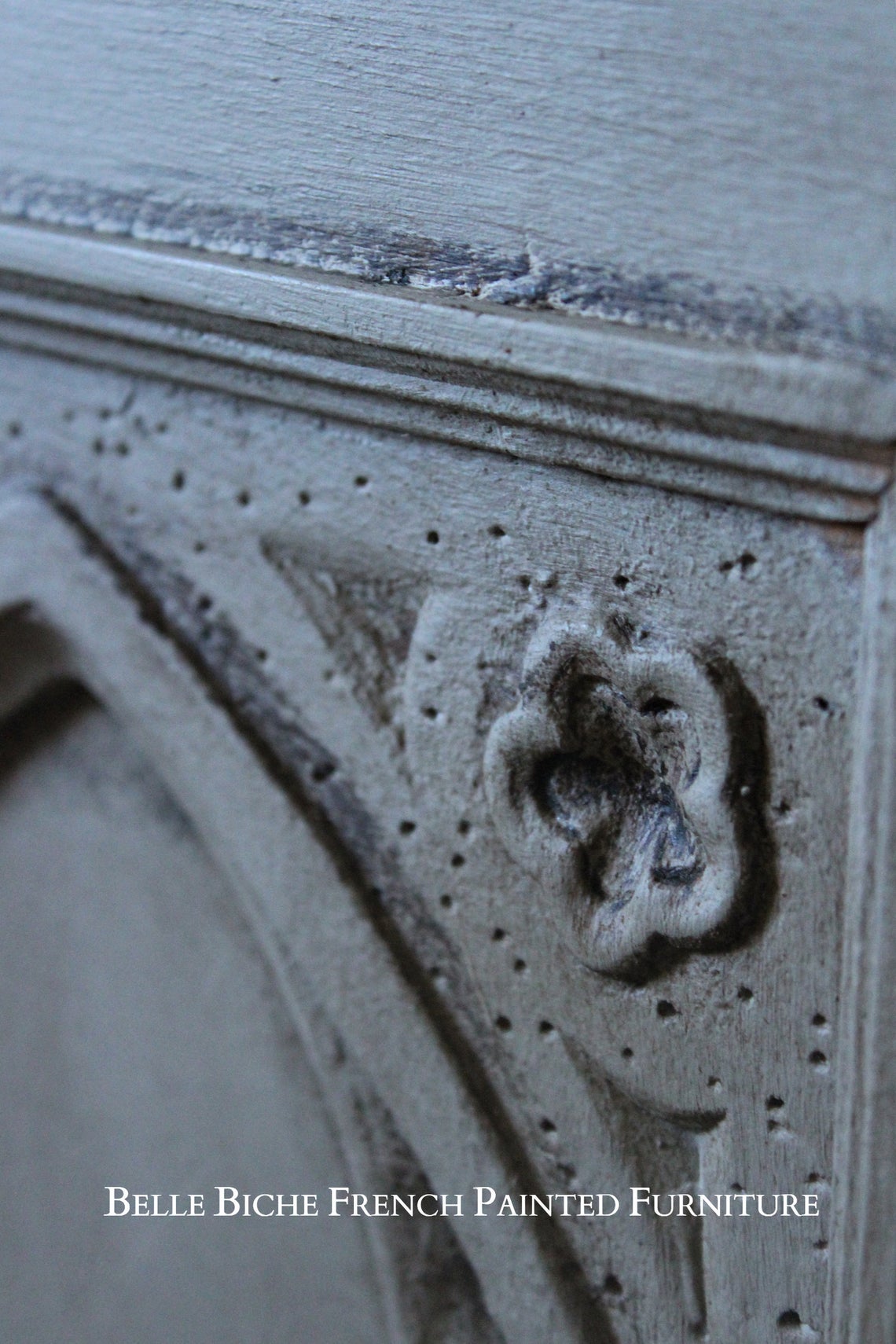 Pair of Large 'French Ash Grey' Gothic Style Solid Pine Nightstands