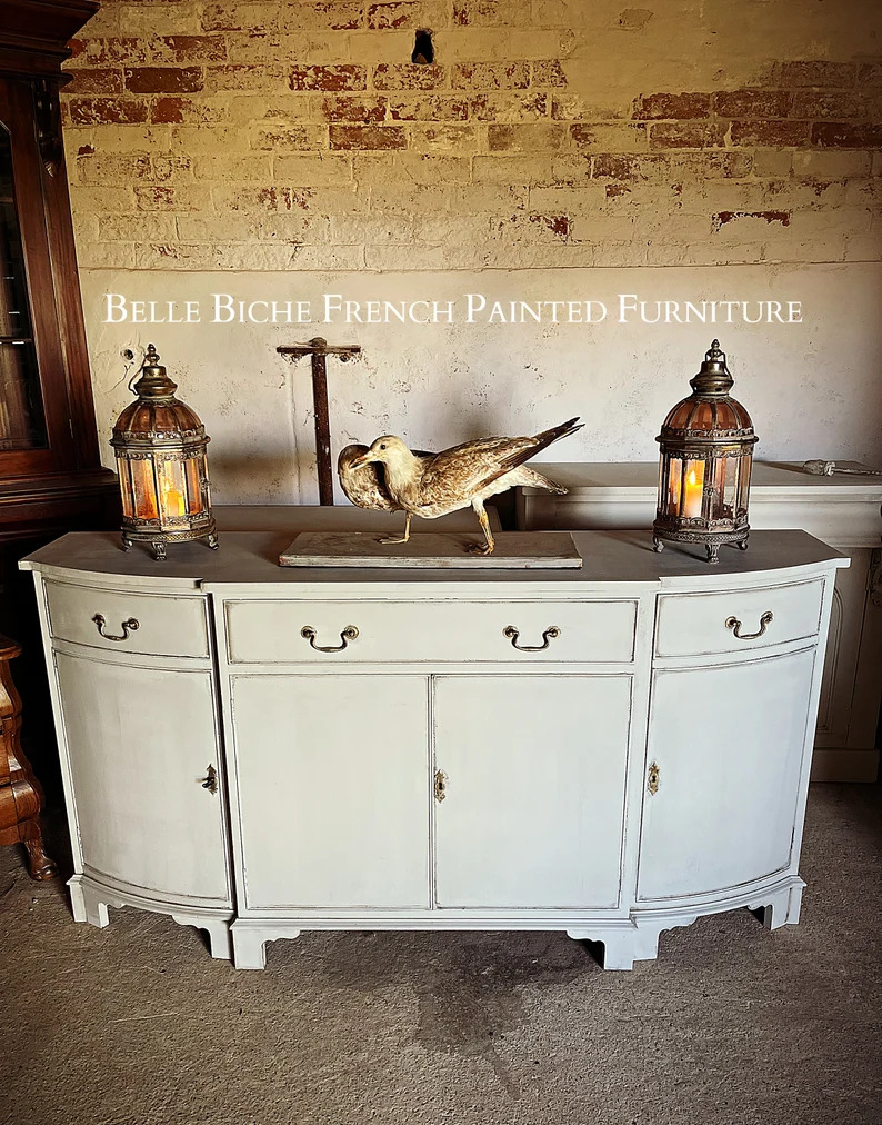 Reproduction Slim Line Bow Breakfront Sideboard Server