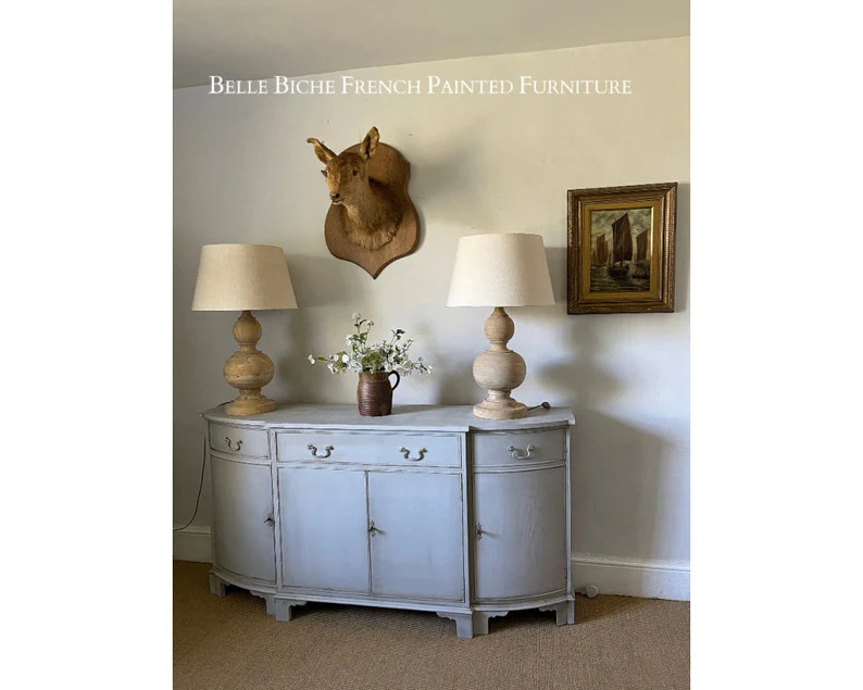 Reproduction Slim Line Bow Breakfront Sideboard Server