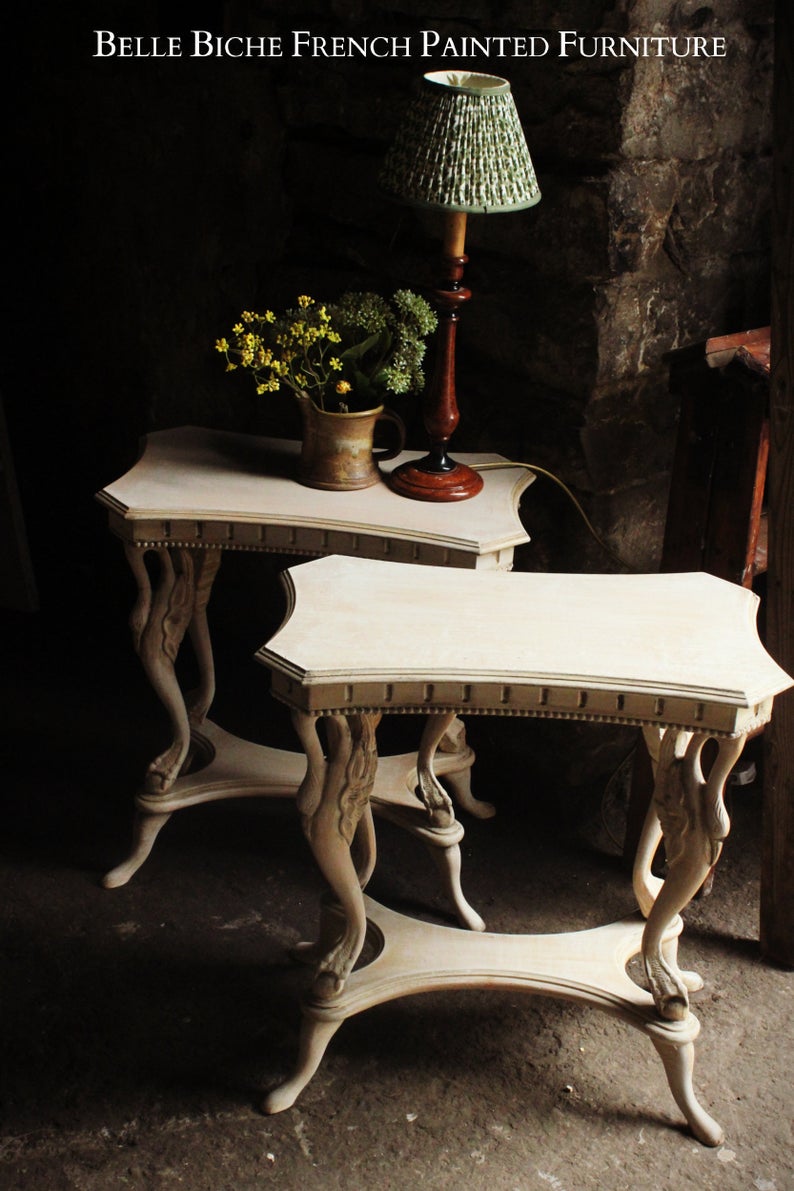 Ornate Weathered Oak Two Tier Side Tables