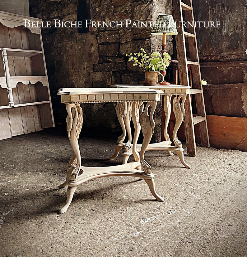 Ornate Weathered Oak Two Tier Side Tables