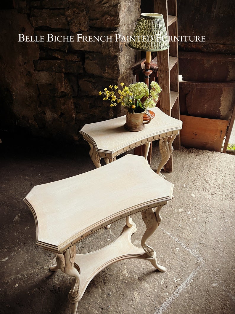 Ornate Weathered Oak Two Tier Side Tables