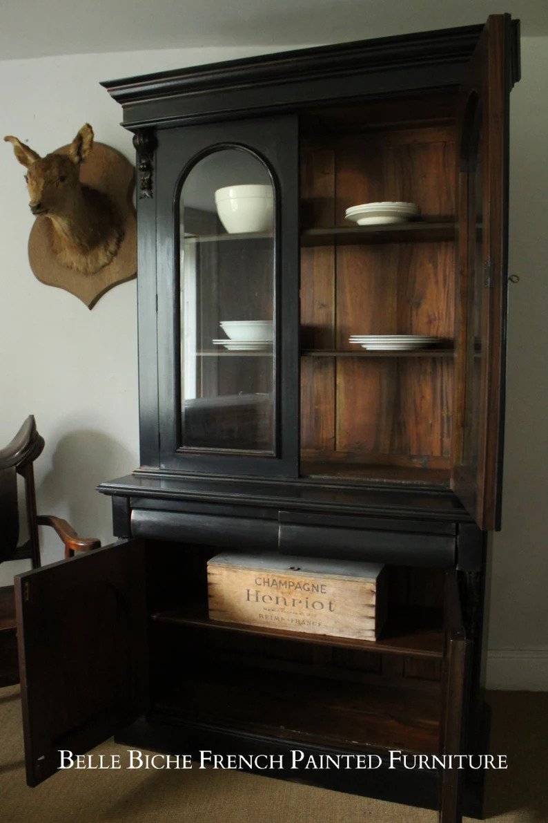 Parisian Noire Glazed Vitrine Bookcase Dresser