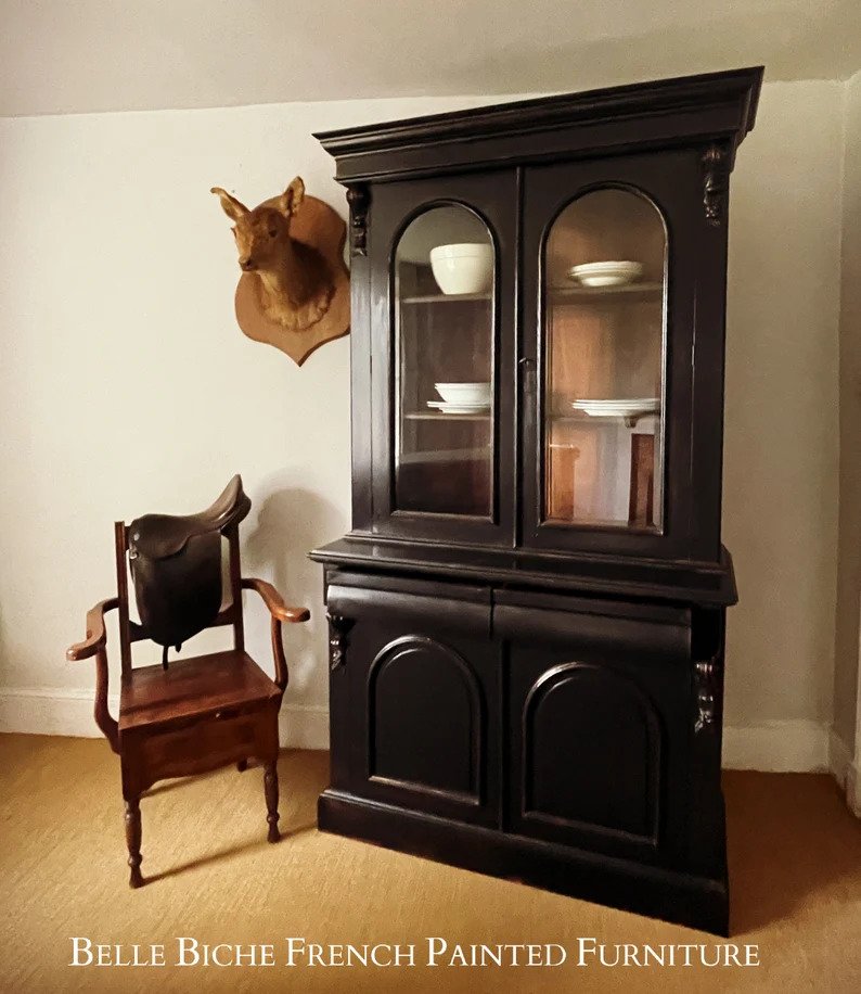 Parisian Noire Glazed Vitrine Bookcase Dresser