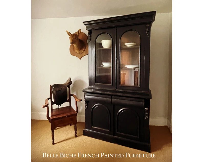 Parisian Noire Glazed Vitrine Bookcase Dresser