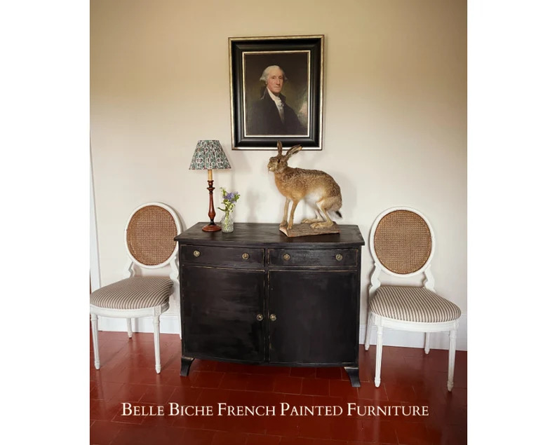 Elegant George III Style Parisian Noir Two Door Bow Fronted Sideboard Side Cabinet