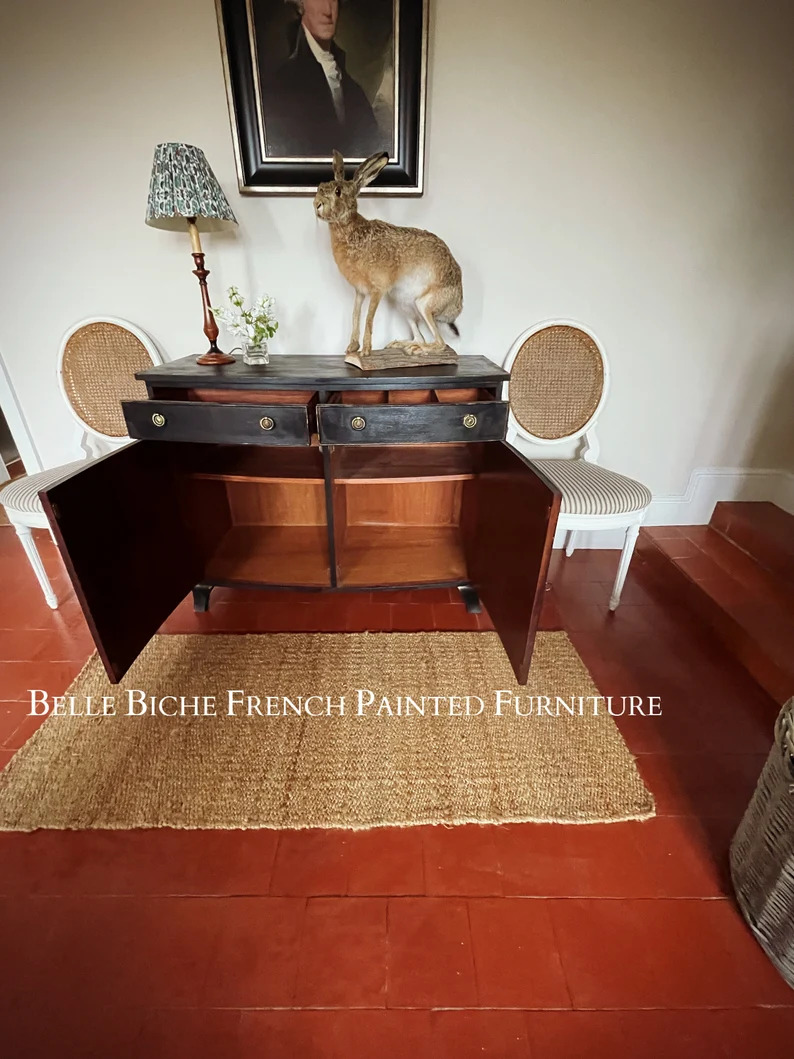 Elegant George III Style Parisian Noir Two Door Bow Fronted Sideboard Side Cabinet