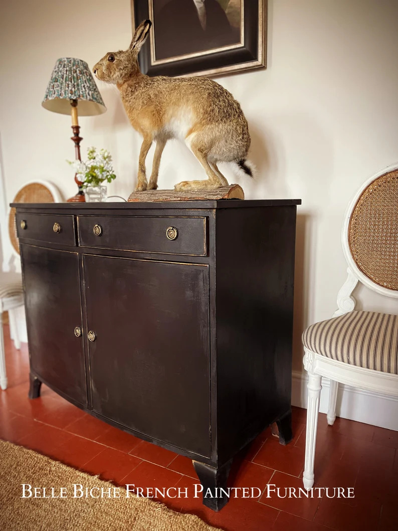 Elegant George III Style Parisian Noir Two Door Bow Fronted Sideboard Side Cabinet