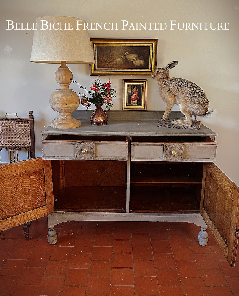 French Ash Grey 2-Door Oak Sideboard