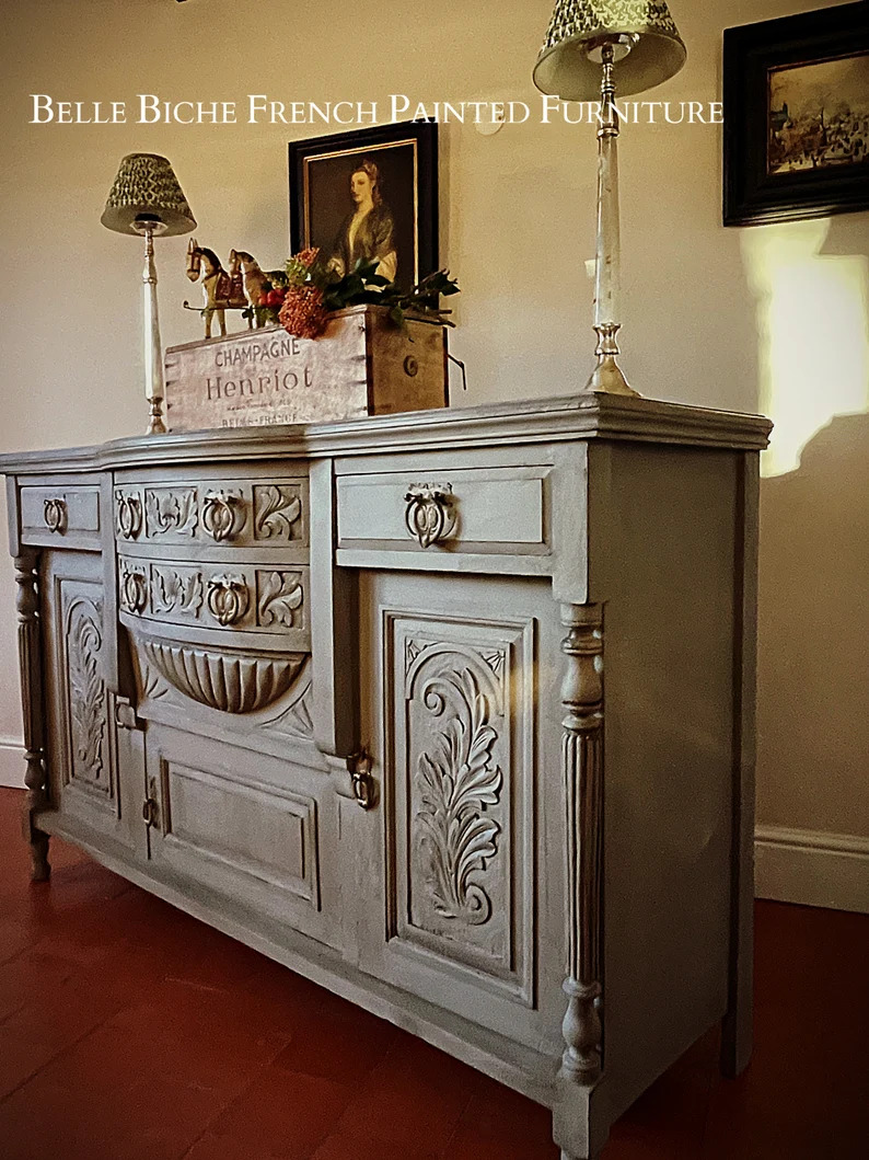 Edwardian 'French Ash Grey' Elegant Bow Fronted Sideboard