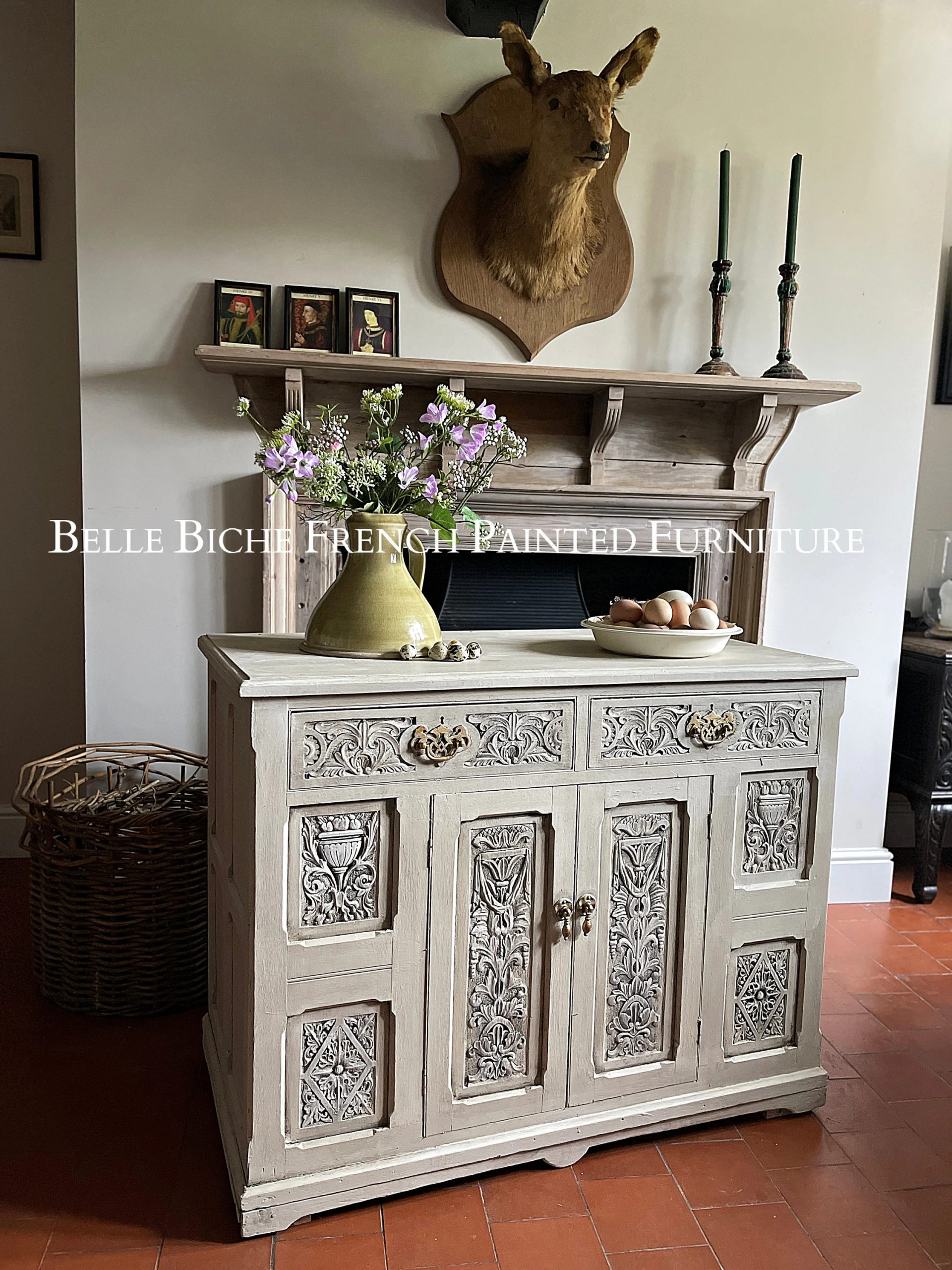 Richly Carved Antique Side Cabinet