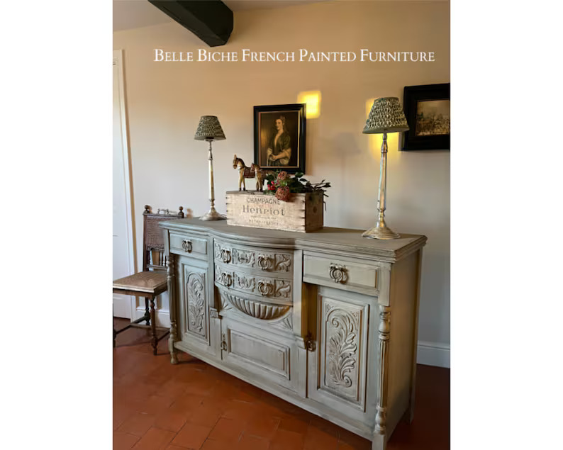 Edwardian 'French Ash Grey' Elegant Bow Fronted Sideboard