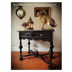 Exquisite Antique William and Mary Style Oak Side Table, in Noir