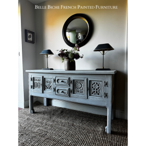 Handsome Richly Carved Gustavian Grey Solid Oak Sideboard Server