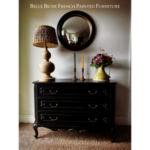 Original French Three Drawer Chest Commode, in Noir