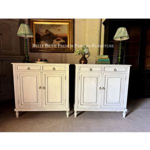 Elegant Pair Gustavian Style Slimline Two Door Side Cabinet
